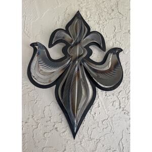 Modern Large Metal Fleur-de-lis Wall Sculpture Black Silver Birds Matte Finish